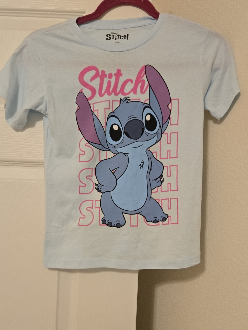 Disney Light Blue Stitch Graphic Tee with Pink Accents Size Small 6-6x Nwt